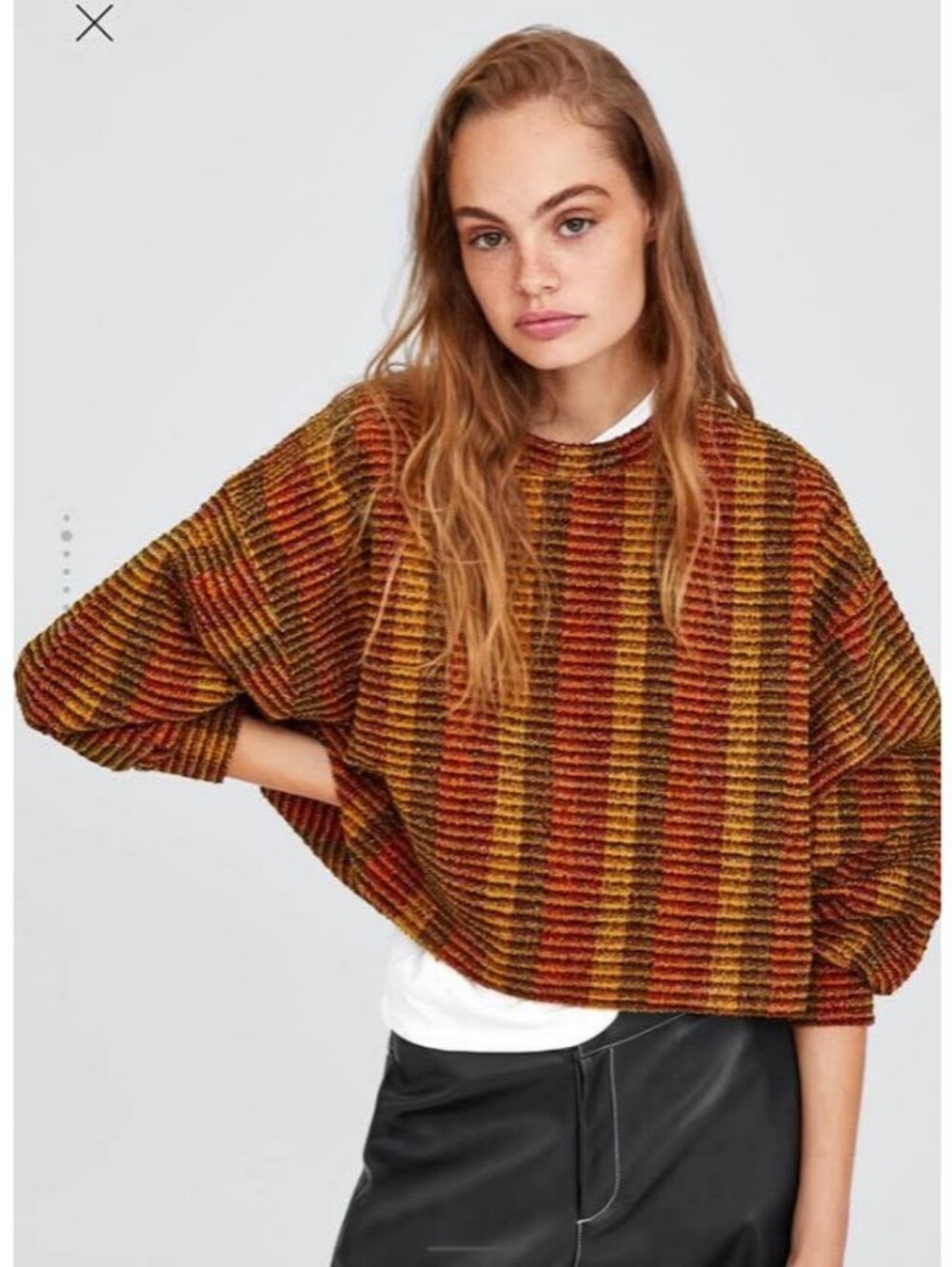 Zara Trafaluc Womens Sweater Crop Boxy Gold Metallic Dolman Sleeves
